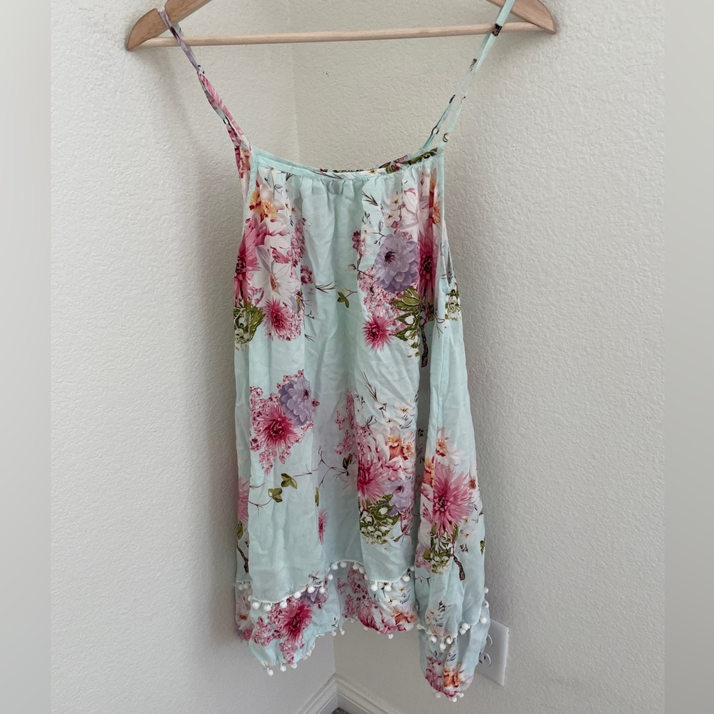 Summer handmade beach floral blue mini halter dress boho